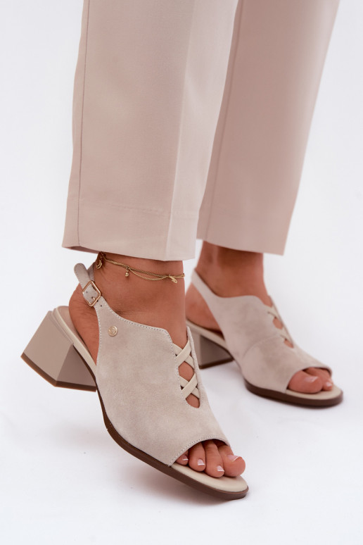 Sandali con tacchi in suede sintetico Tai turiciejka K7521-22 avorio