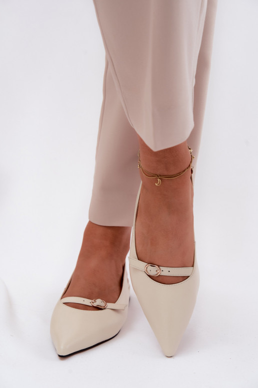 Sandali da donna con tacchi larghi Deveciejka K7449-22 colore avorio