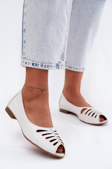 Ballerine traforateAbilitatoturalnej Skóry Deveciejka P7541-11 Colore bianco