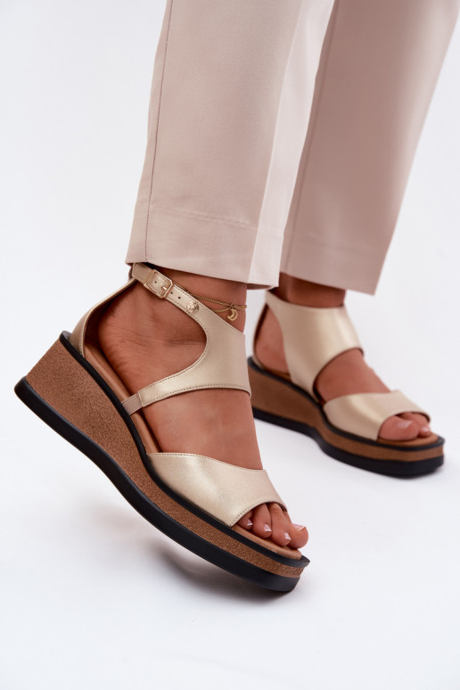 Pelle Sandali con plateau Deveciejka K7471-26 colore dorato
