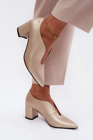 Pelle scarpe Femminile con i tacchi Deveciejka K7469-26 colore dorato