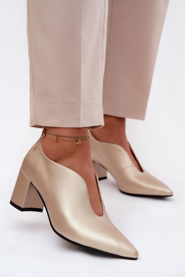 Pelle scarpe Femminile con i tacchi Deveciejka K7469-26 colore dorato 2