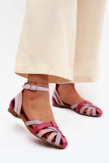 Sandali da donna con tacchi larghi con strisce Deveciejka P7539-15 rosa-Colore viola 2