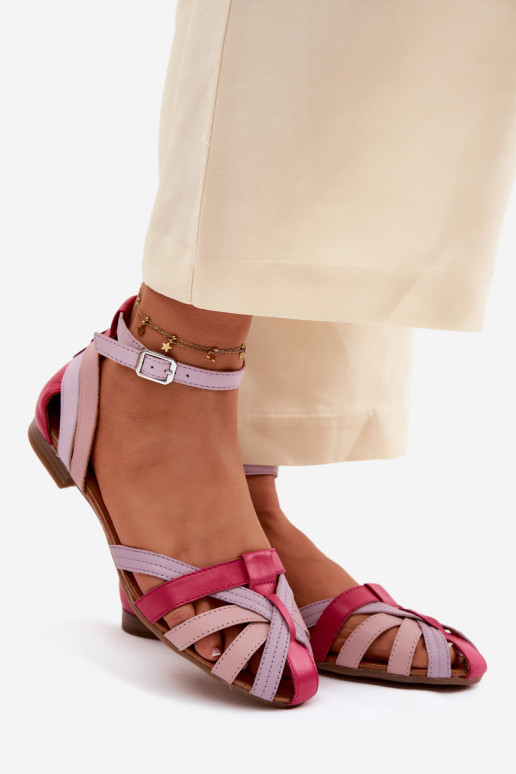 Sandali da donna con tacchi larghi e cinturini Tai turiciejka P7539-15 rosa-viola