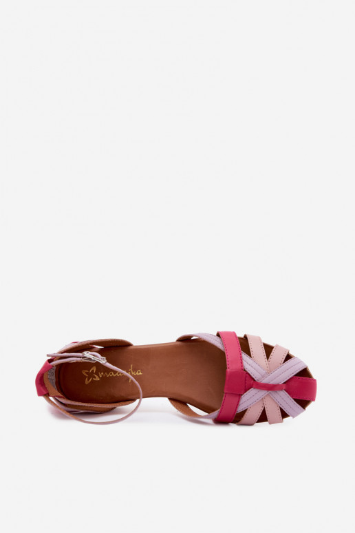 Sandali da donna con tacchi larghi e cinturini Tai turiciejka P7539-15 rosa-viola