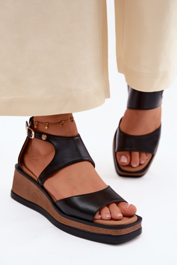 Pelle Sandali con plateau Deveciejka K7471-01 colore nero