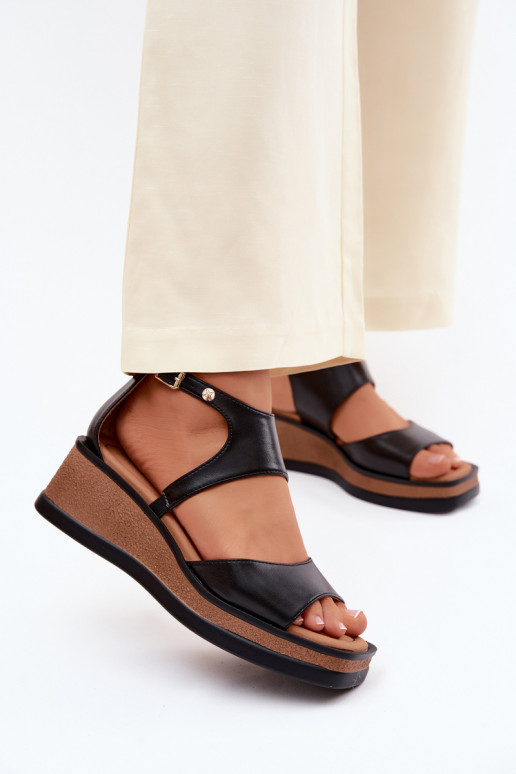 Pelle Sandali con plateau Deveciejka K7471-01 colore nero