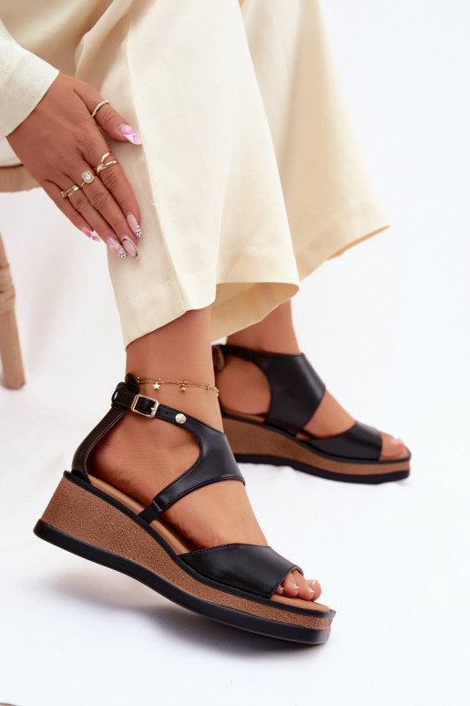 Pelle Sandali con plateau Deveciejka K7471-01 colore nero