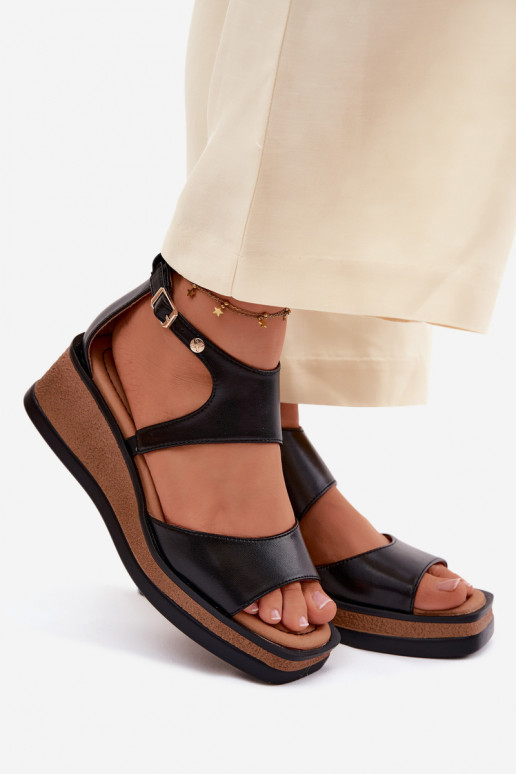 Pelle Sandali con plateau Deveciejka K7471-01 colore nero