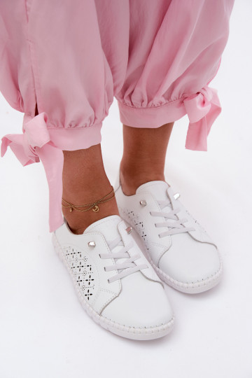 Scarpe con elementi traforati in pelle naturale di colore bianco Flaria