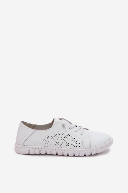 Scarpe con elementi traforati in pelle naturale di colore bianco Flaria