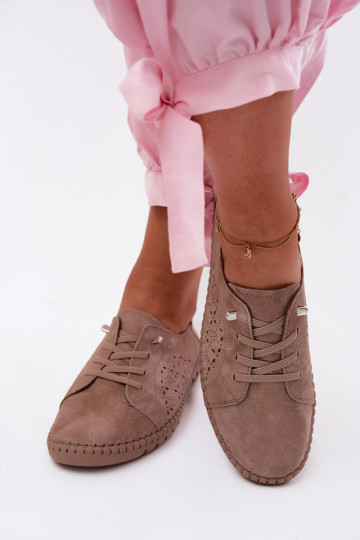Scarpe con elementi traforati in suede sintetico color sabbia Flaria 2