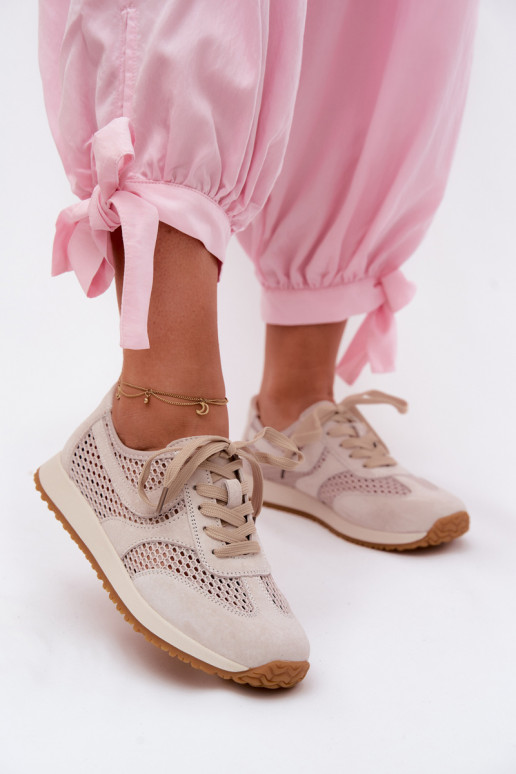 Scarpe sportive con elementi traforati in suede sintetico color avorio Gelina