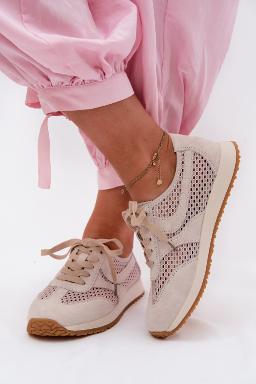 Scarpe sportive con elementi traforati in suede sintetico color avorio Gelina