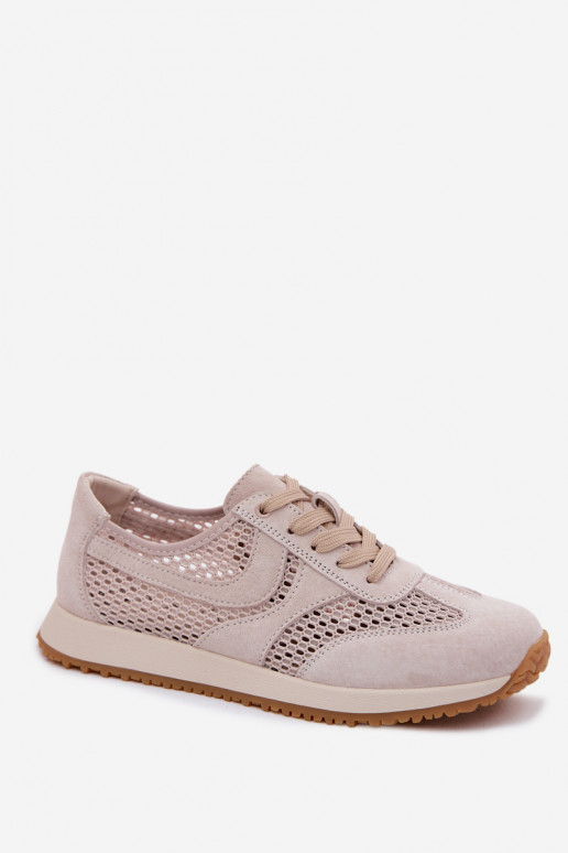 Scarpe sportive con elementi traforati in suede sintetico color avorio Gelina