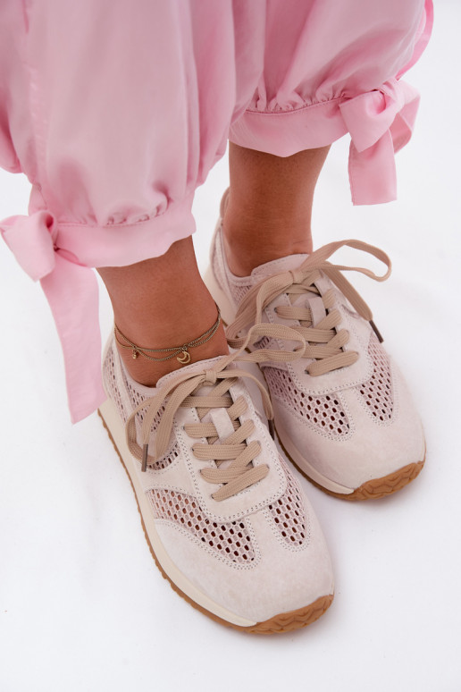 Scarpe sportive con elementi traforati in suede sintetico color avorio Gelina