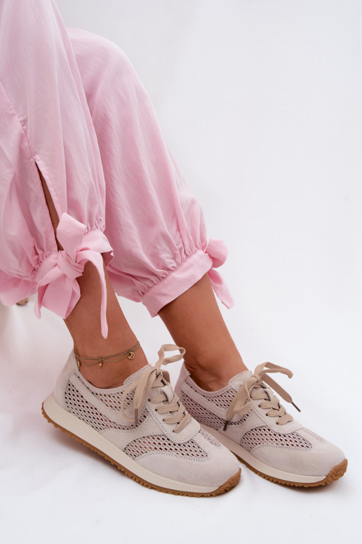 Scarpe sportive con elementi traforati in suede sintetico color avorio Gelina