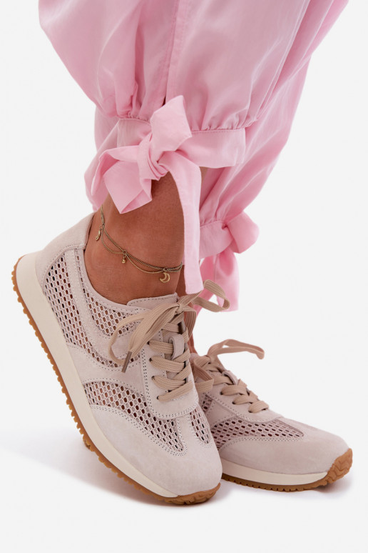 Scarpe sportive con elementi traforati in suede sintetico color avorio Gelina
