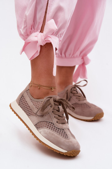 Scarpe sportive con elementi traforati in suede sintetico color sabbia Gelina