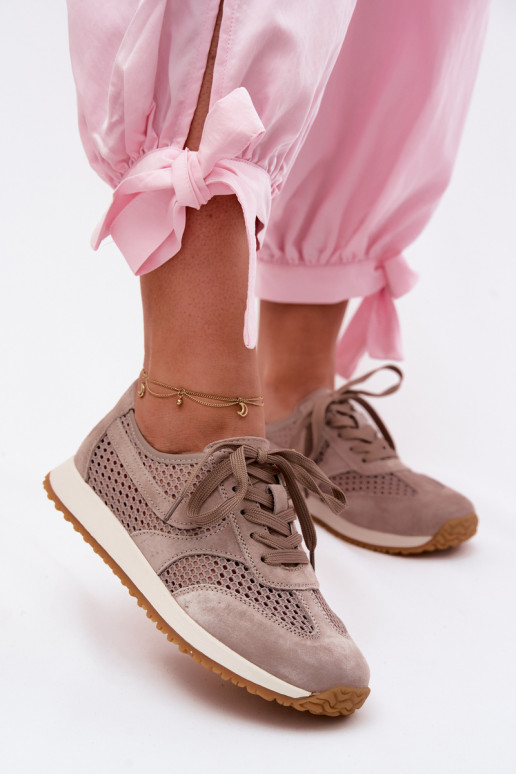 Scarpe sportive con elementi traforati in suede sintetico color sabbia Gelina