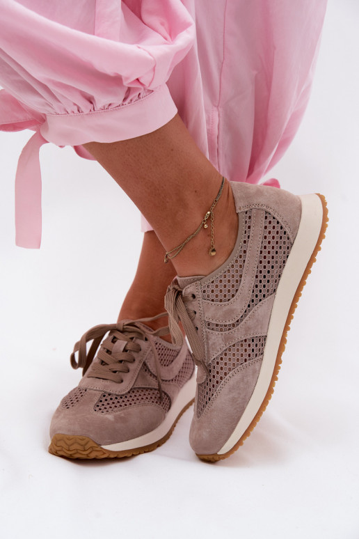 con elementi traforati Scarpe modello sneakers Femminile dalla pelle scamosciata beige Gelina