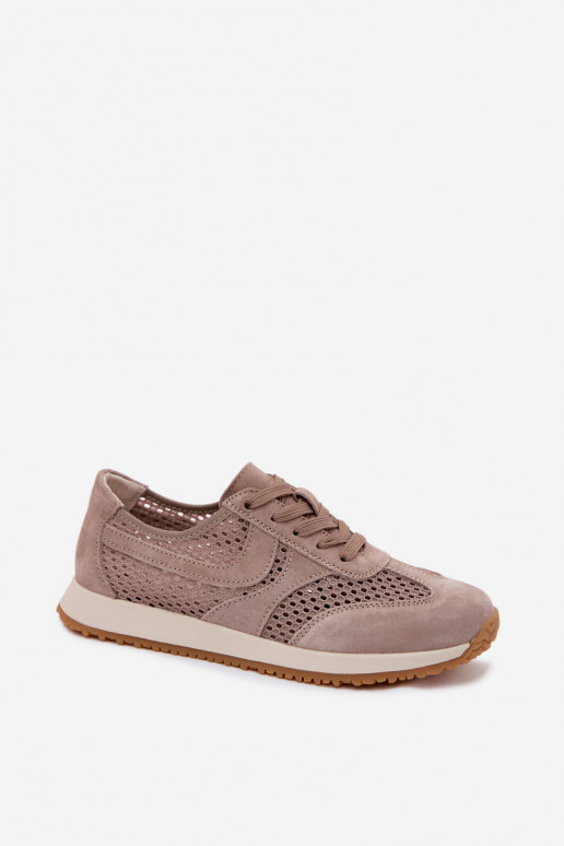 Scarpe sportive con elementi traforati in suede sintetico color sabbia Gelina