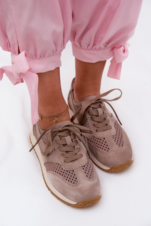 Scarpe sportive con elementi traforati in suede sintetico color sabbia Gelina
