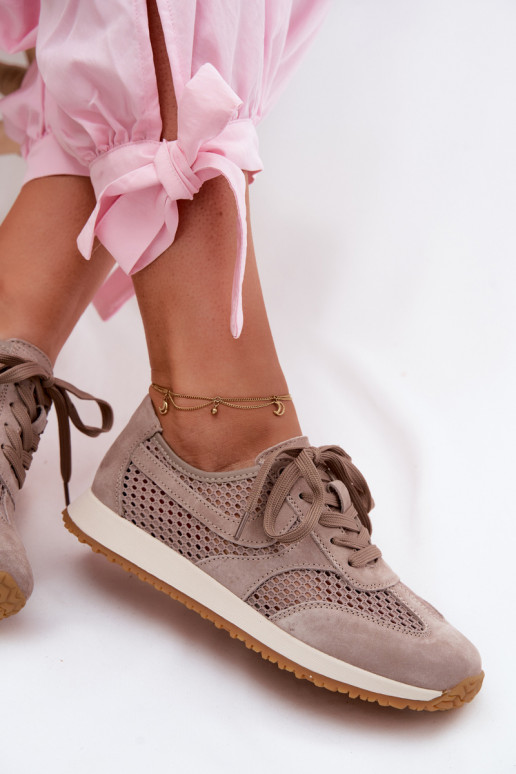 Scarpe sportive con elementi traforati in suede sintetico color sabbia Gelina