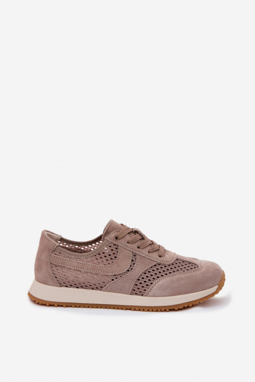 Scarpe sportive con elementi traforati in suede sintetico color sabbia Gelina