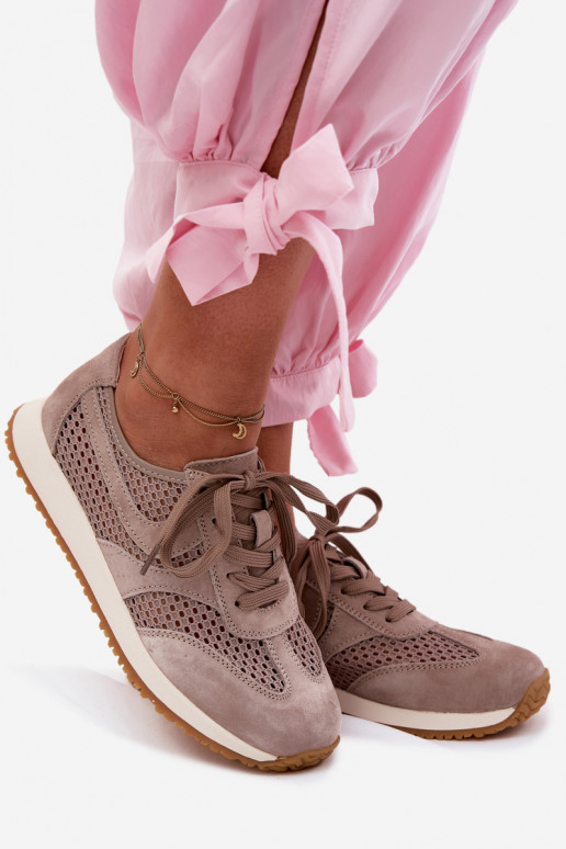Scarpe sportive con elementi traforati in suede sintetico color sabbia Gelina