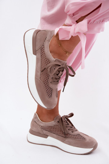Scarpe sportive in suede sintetico su piattaforma color sabbia Norisa