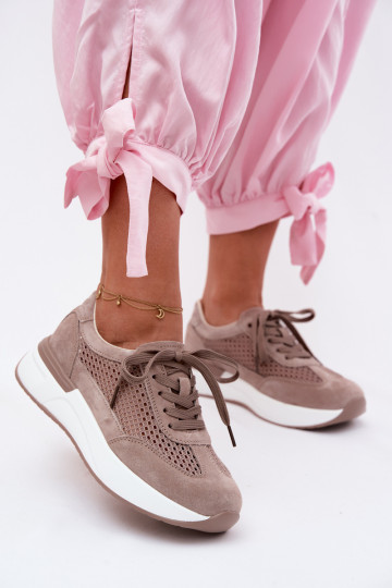 Scarpe sportive in suede sintetico su piattaforma color sabbia Norisa 2