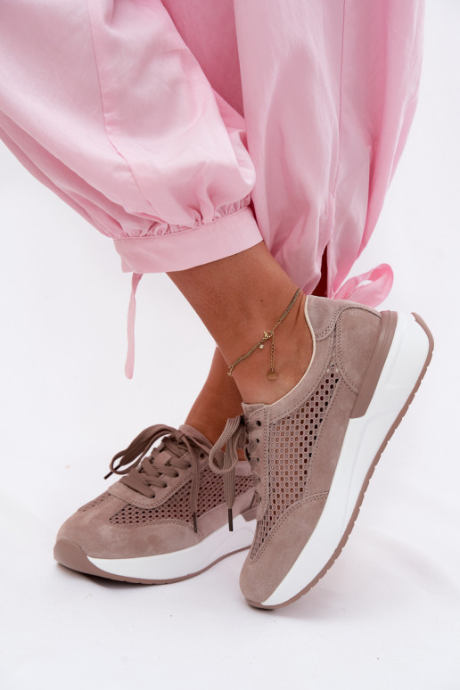 Scarpe sportive in suede sintetico su piattaforma color sabbia Norisa