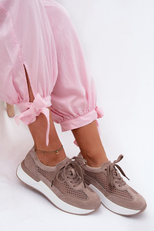 Pelle dalla pelle scamosciata Scarpe modello sneakers con una piattaforma beige Norisa