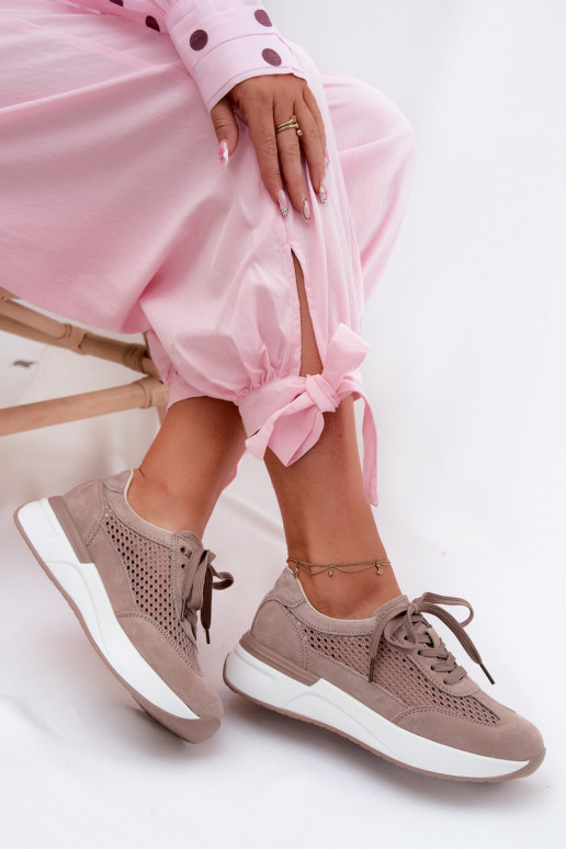 Scarpe sportive in suede sintetico su piattaforma color sabbia Norisa