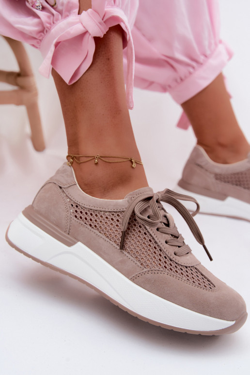 Pelle dalla pelle scamosciata Scarpe modello sneakers con una piattaforma beige Norisa