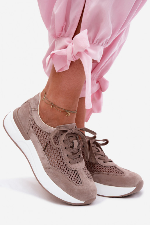 Scarpe sportive in suede sintetico su piattaforma color sabbia Norisa