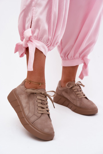 Scarpe sportive da donna in suede sintetico su piattaforma color sabbia Danida