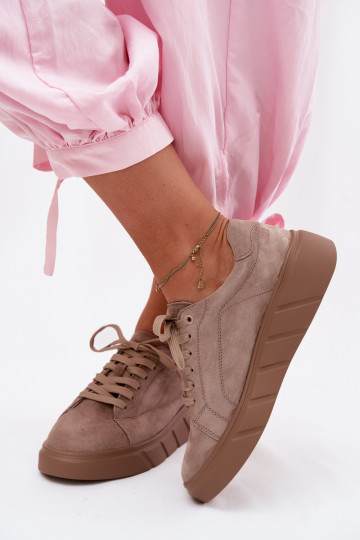 Scarpe sportive da donna in suede sintetico su piattaforma color sabbia Danida 2