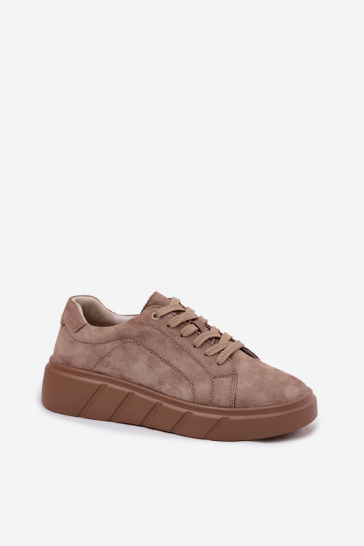 Pelle dalla pelle scamosciata Scarpe modello sneakers Femminile con una piattaforma beige Danida