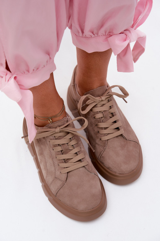 Scarpe sportive da donna in suede sintetico su piattaforma color sabbia Danida