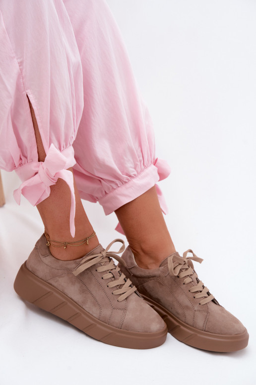Scarpe sportive da donna in suede sintetico su piattaforma color sabbia Danida