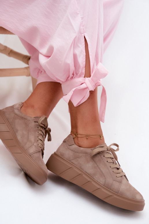 Scarpe sportive da donna in suede sintetico su piattaforma color sabbia Danida