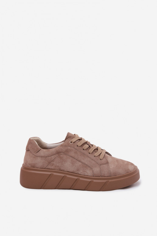 Scarpe sportive da donna in suede sintetico su piattaforma color sabbia Danida