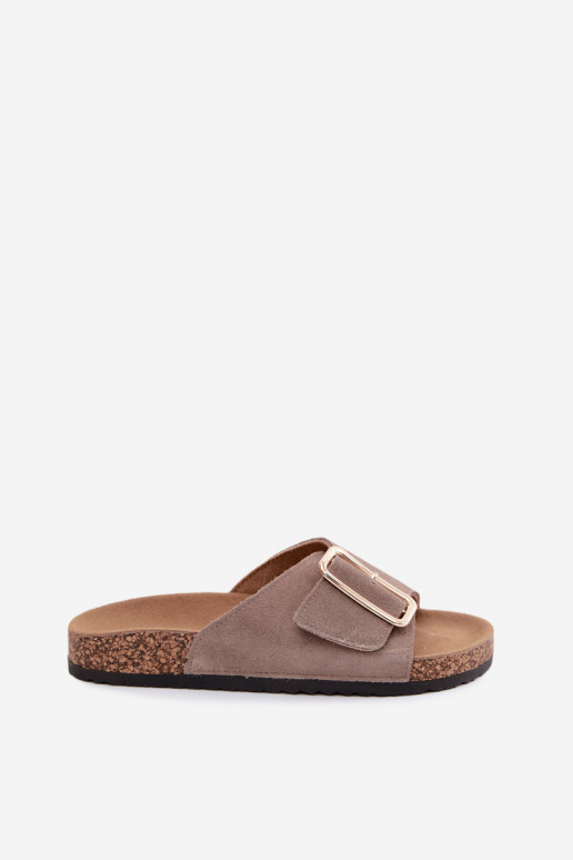 Pelle Pantofole da donna in pelle scamosciata con fibbie beige Beryl