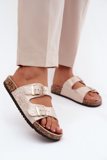 Pantofole da donna con fibbie color oro Dobby 2