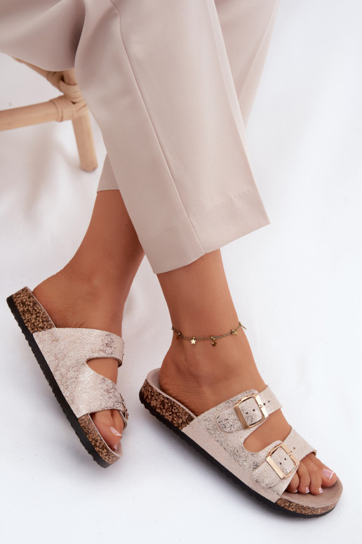 Pantofole da donna con fibbie colore dorato Dobby