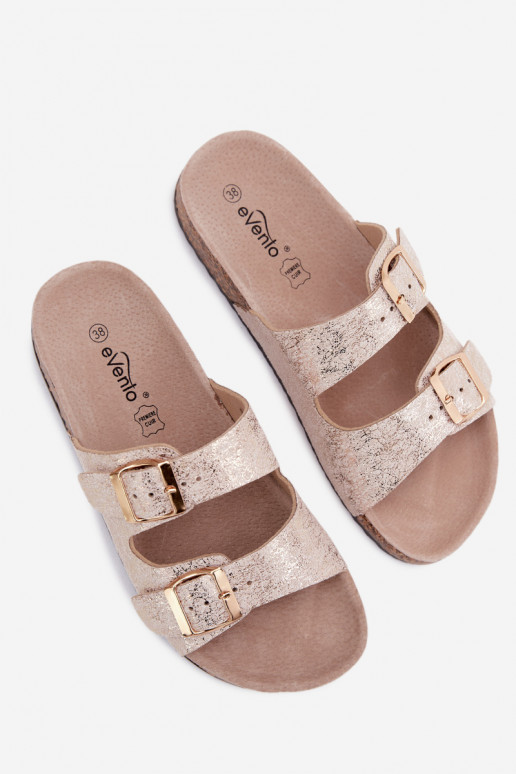 Pantofole da donna con fibbie colore dorato Dobby