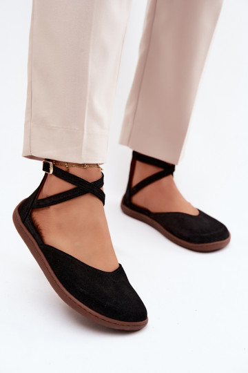 Ballerine da donna in suede sintetico con cinturini Zazoo 320 color nero 2