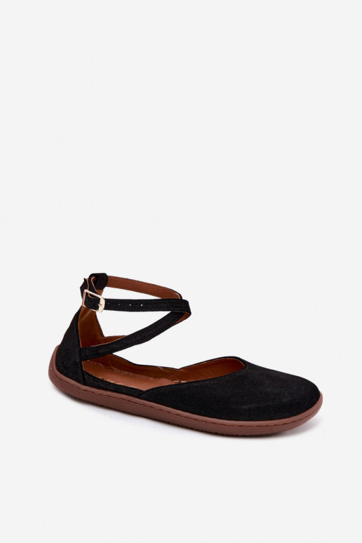 Ballerine da donna in suede sintetico con cinturini Zazoo 320 color nero